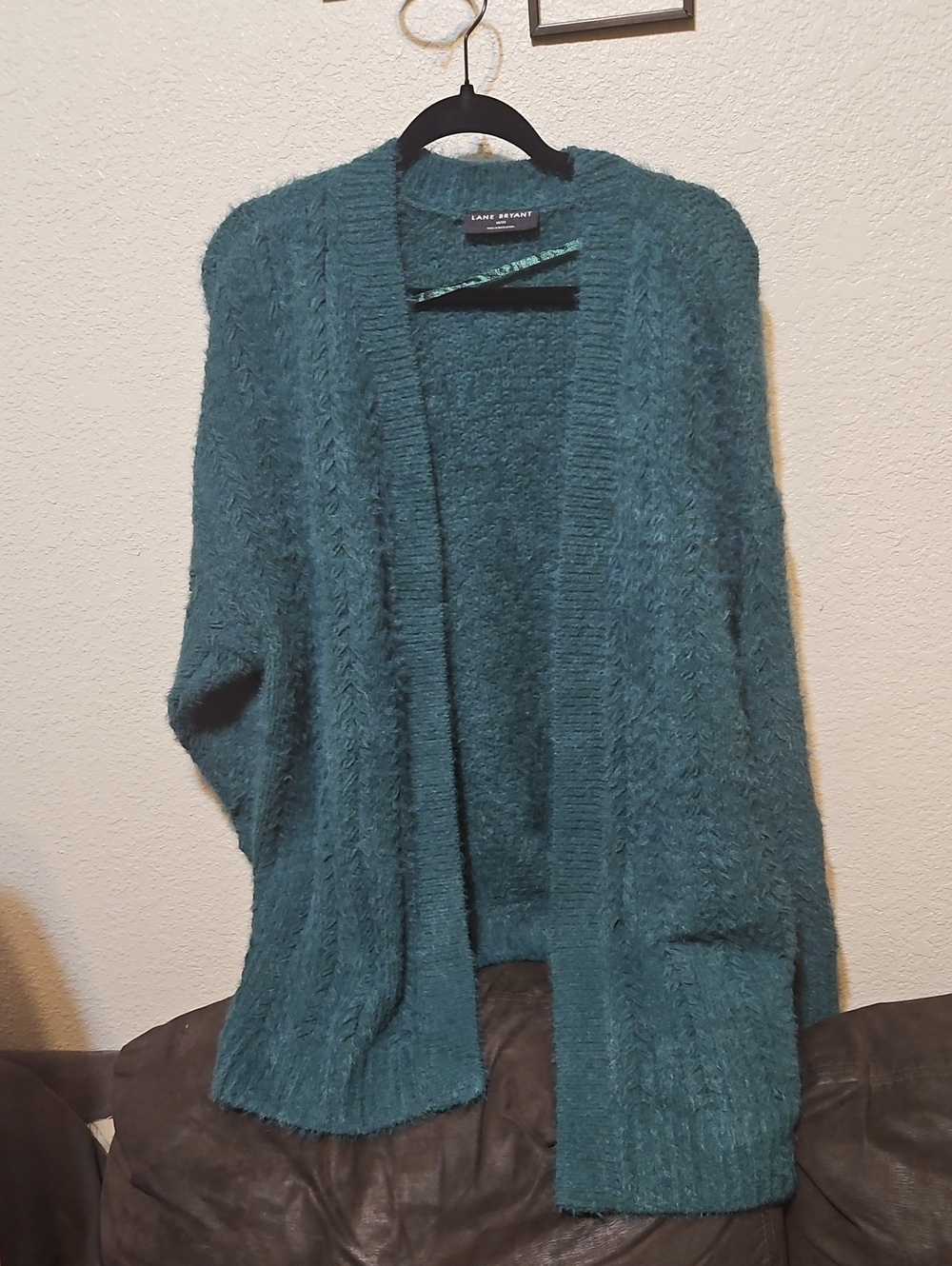 Lane Bryant Teal Open Front Fuzzy Cardigan with Pockets. Super Soft!